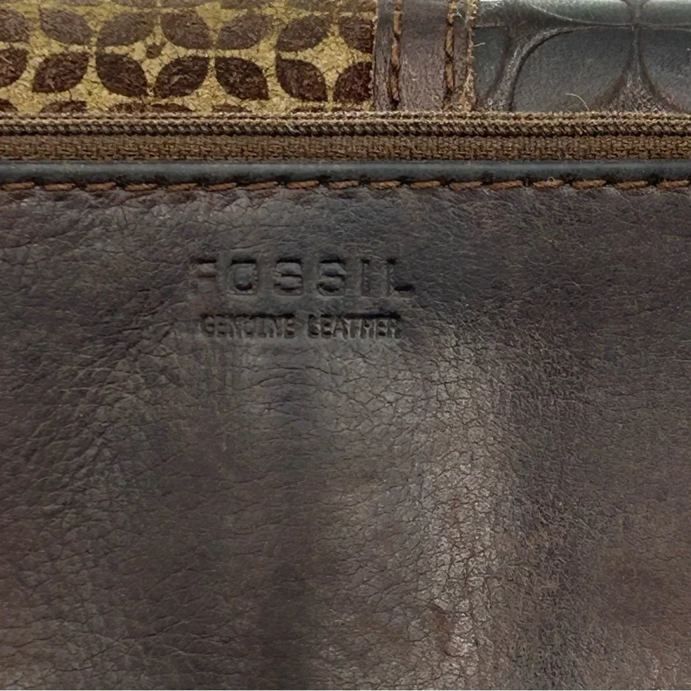 Vntg Fossil Wallet Card Holder Leather Trifold Coin Zip Classic Brown‎ Classic